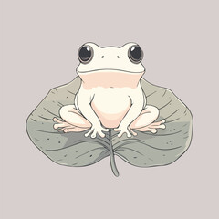Cartoon frog with a bow sitting on a leaf vector illustration 