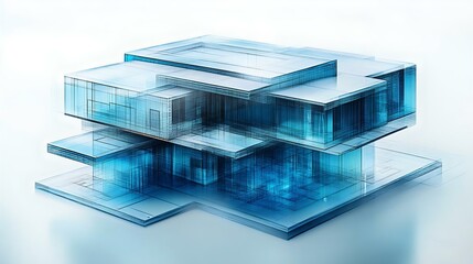 Obraz premium Futuristic architecture illustration featuring multi-layered transparent structures, emphasizing modern design and technology.