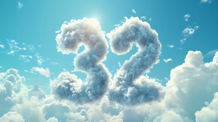 A beautiful sky adorned with fluffy clouds forming the number 32, conveying a dreamy and whimsical atmosphere. Perfect for creative projects!