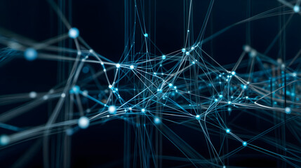 Futuristic Digital Network with Glowing Blue Connections and Abstract Geometric Lines on a Dark Background