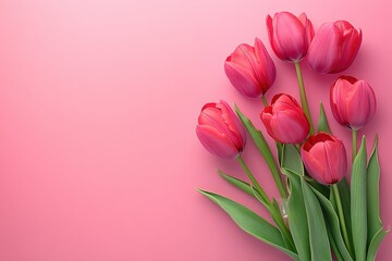 Beautiful Pink Tulips on a Soft Pink Background for Celebratory Occasions such as Mother's Day or Valentine's Day Gifts and Decorations