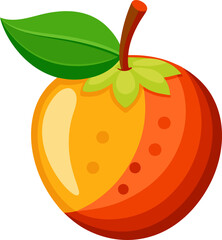 A colorful illustration of a peach with a green leaf, showcasing its vibrant design.