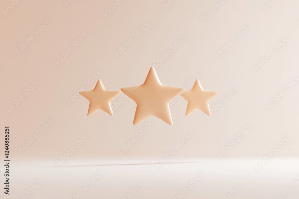 Poster floating pastel stars create an elegant minimalist display in a soft light setting