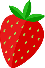 A vibrant, stylized strawberry with green leaves and yellow seeds, representing freshness and nature.