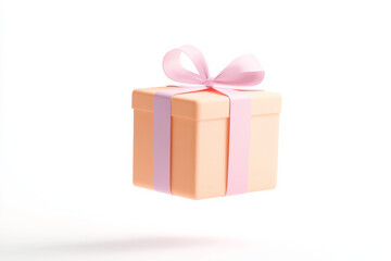 Obraz premium Floating gift box with pastel ribbons on a white background showcases excitement and surprise for various celebrations