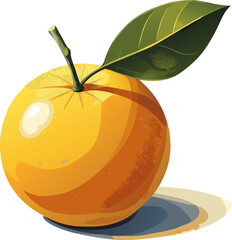 A vibrant illustration of an orange with a leaf, showcasing its natural beauty.