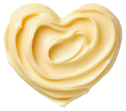 Creamy yellow texture shaped like a heart isolated on transparent background.