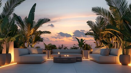 Fototapeta premium Tropical Rooftop Sunset Lounge Relaxation