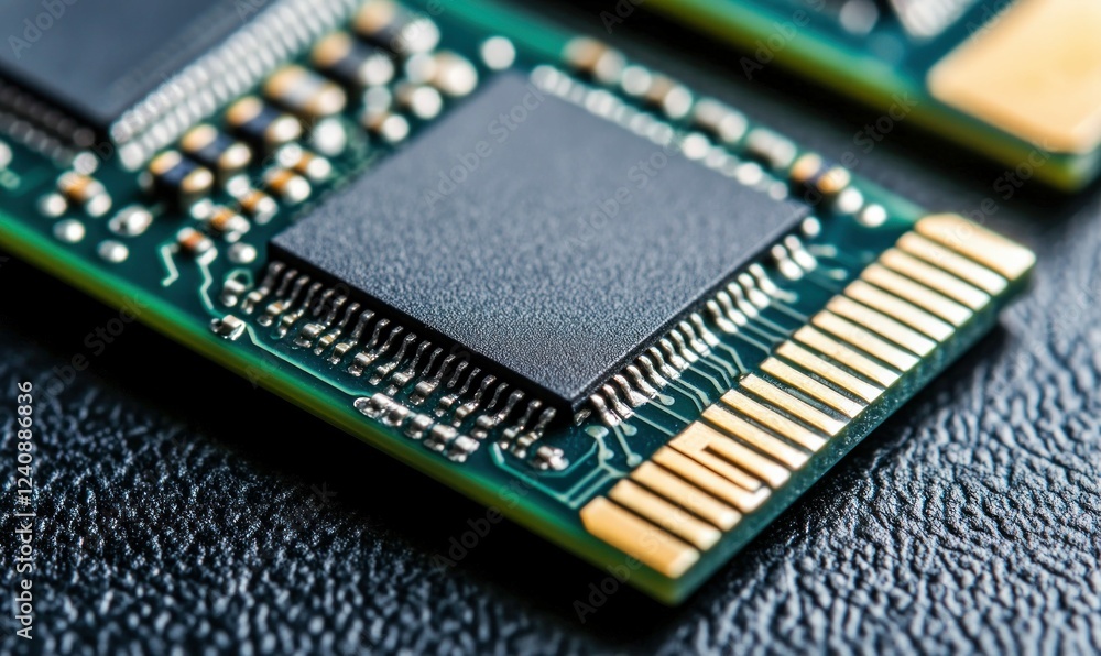 Poster detailed macro closeup of computer ram module circuitry