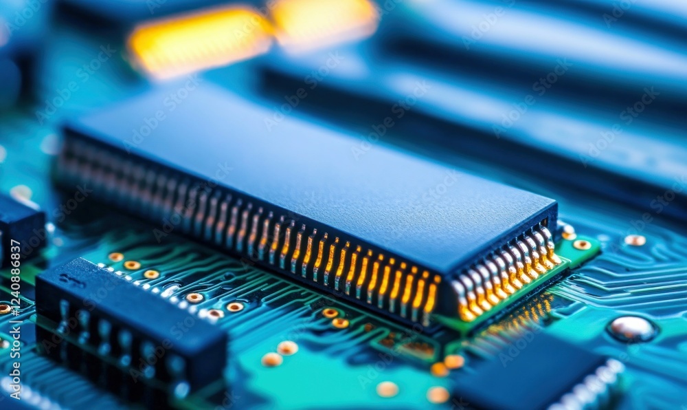 Poster detailed macro closeup of computer ram module circuitry