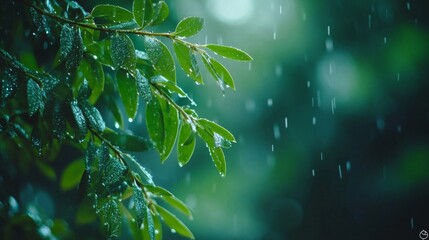 Rain Drops on Lush Green Leaves