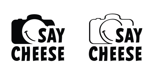 Say cheese, drawing photo camera and smile. Smile, You're on camera or You're on dash cam. Take photo and smile. Photocamera icon.  For Photography flash concept. Happy face.