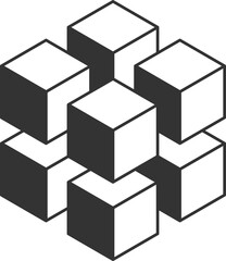 Cube logo, geometric vector design. Black and white Box logotype company, trendy techno emblem in isometric 3D style.