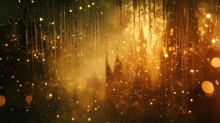 Rainy Night Cityscape: Golden Lights and Blurred Castle