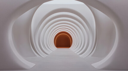 Fototapeta premium AI in Business and Industry Concept, Futuristic tunnel with smooth, curved walls and warm lighting