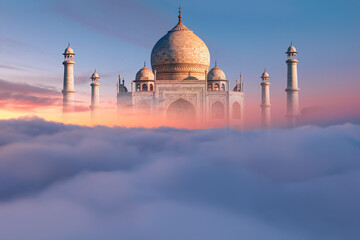 Panoramic view of Taj Mahal during at sunset - Agra , Uttar Pradesh, India
