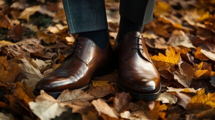 Brown Leather Shoes on Autumn Leaves