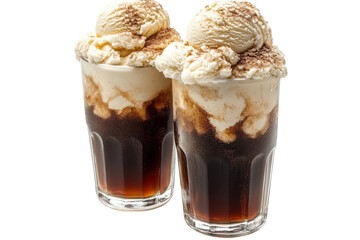 Classic Root Beer Float with Scoops of Vanilla Ice Cream Isolated on Transparent Background