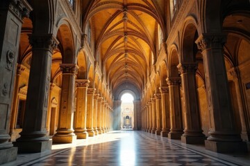 Fototapeta premium Imposing Granada Cathedral interior, soaring arches , Granada, column, calm