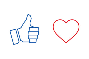 Obraz premium Hand with finger up and heart. Set vector linear icon illustration isolated on white background.