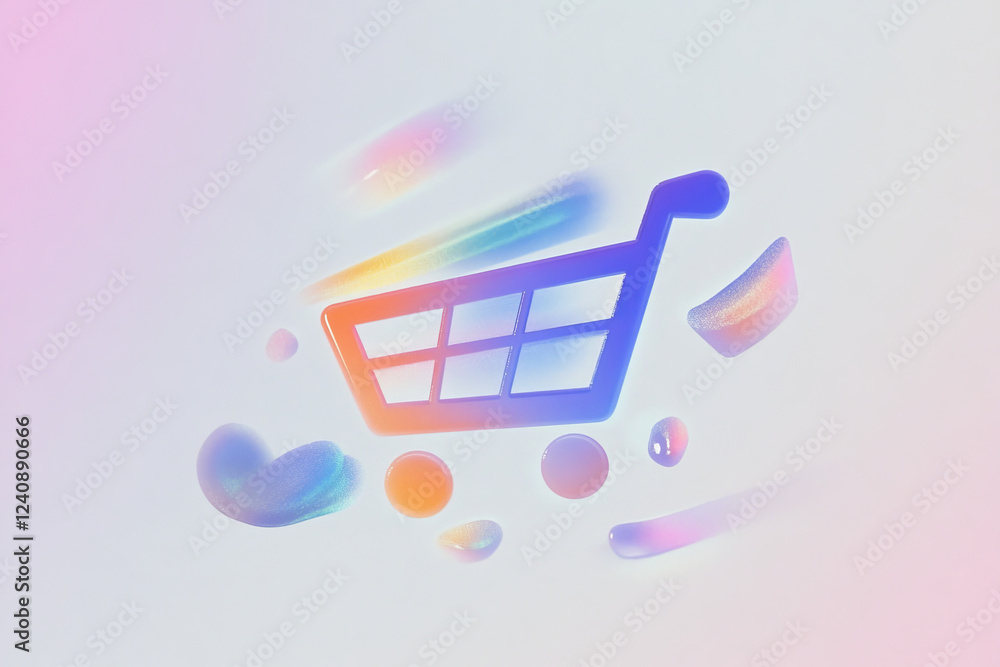 Poster modern flat design of a shopping cart icon with colorful abstract elements in a minimalist style