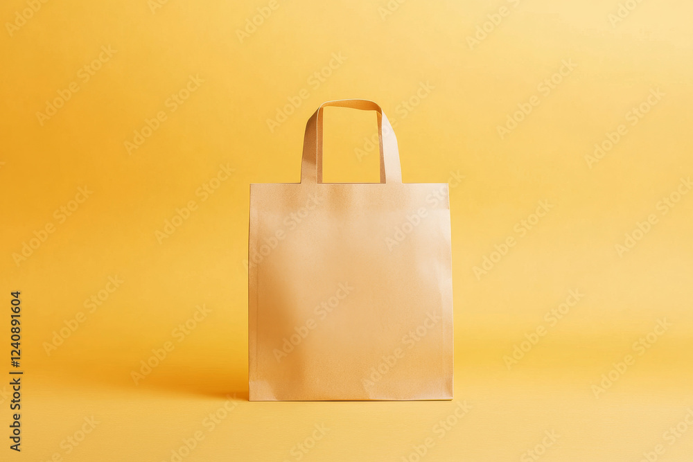 Poster simple bag mockup featuring a flat design against a smooth yellow background in a creative setting