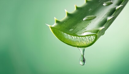 Fototapeta premium Aloe vera gel drips from a fresh slice of aloe vera on a bright, clean background
