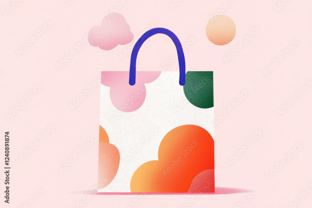 Poster bag mockup featuring a flat-style vector design with colorful abstract patterns on a soft background