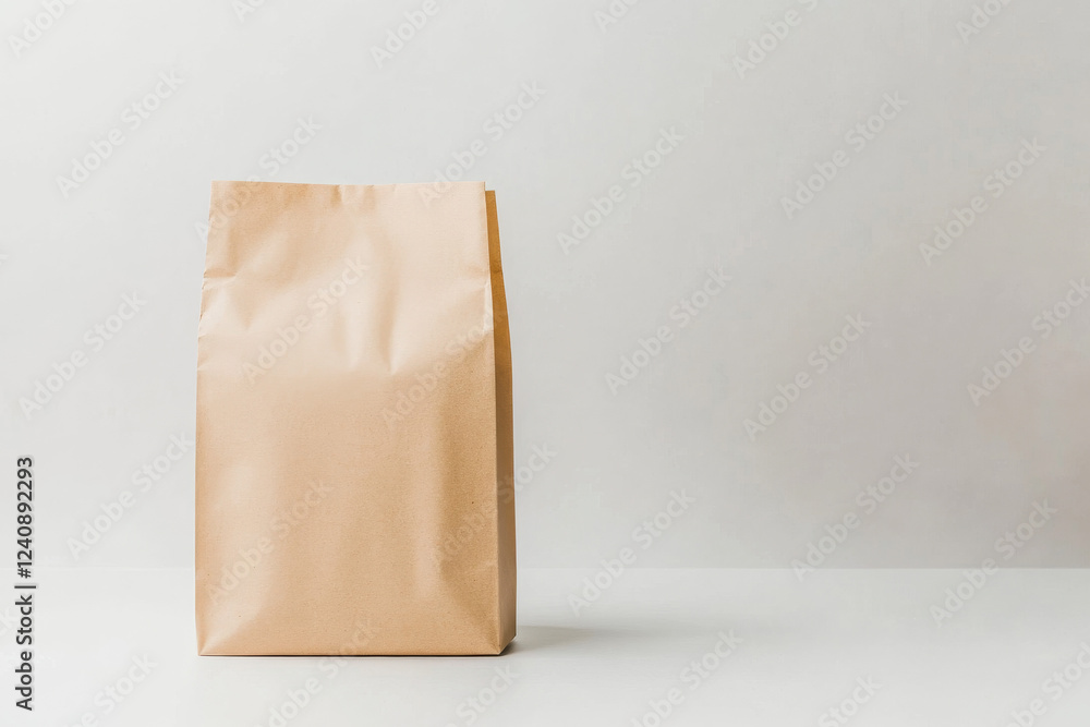 Poster mockup of a simple brown paper bag on a minimalist background showcasing versatility for branding or