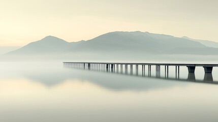 Fototapeta premium Misty Lake Bridge Sunrise Landscape