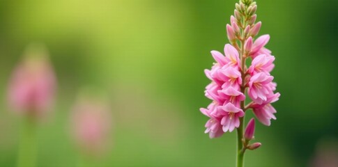 Obraz premium Pastel pink flowers in clusters on a tall stem, woundwort, spring flowers