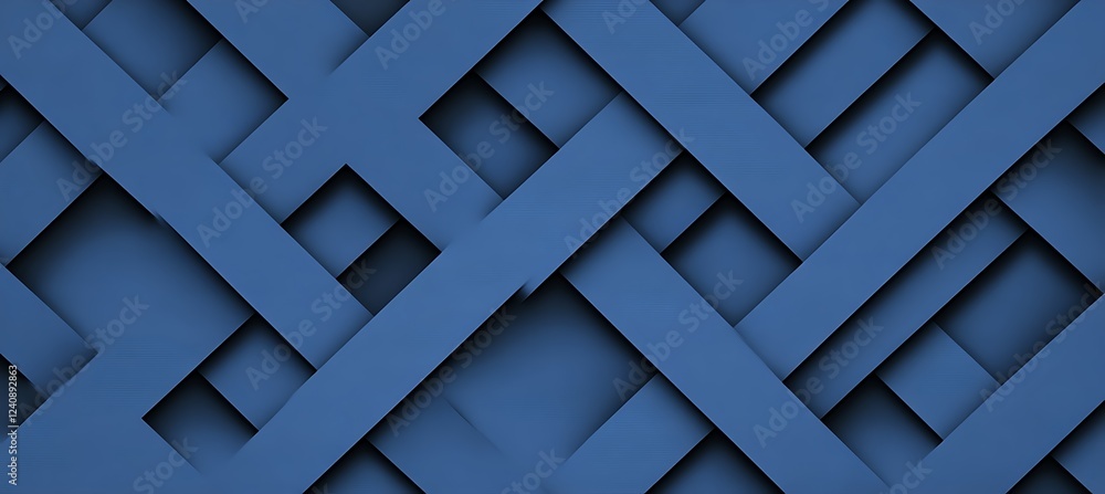 Poster a sleek monochromatic blue background with bold overlapping diagonal lines, forming a refined and mi