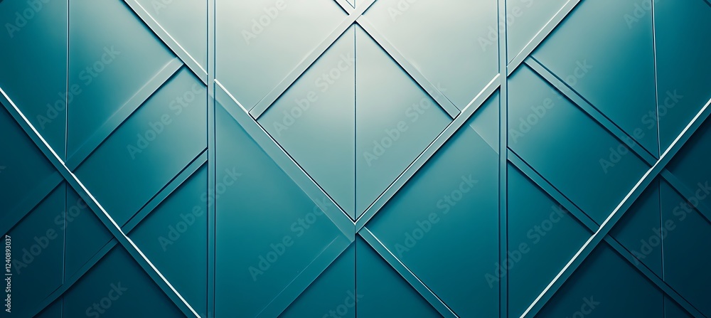 Poster a sleek monochromatic blue background with bold overlapping diagonal lines, forming a refined and mi