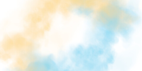 Bright yellow and blue Smoke Cloud Illustration. Fantastic yellow and blue smoke. Magic smoke. Smog cloud on podium or stage. Fog vapor over ground or water surface, magic haze. PNG.