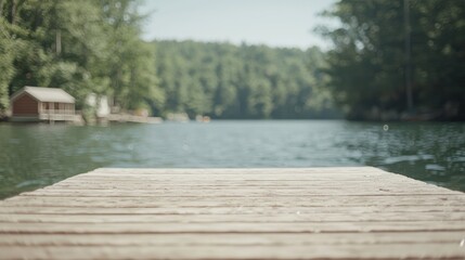 Naklejka premium Wooden dock lake summer calm nature escape