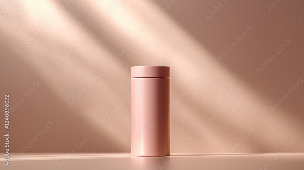 Poster elegant pink container with soft light and shadows on a neutral background