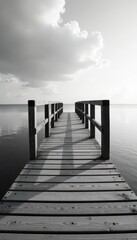Striped monochrome bridge over calm water Black and white wood planks , striped, pattern, rustic