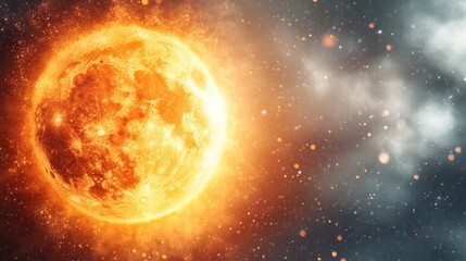 Fiery Celestial Body Ablaze In Cosmic Dust And Nebulae.