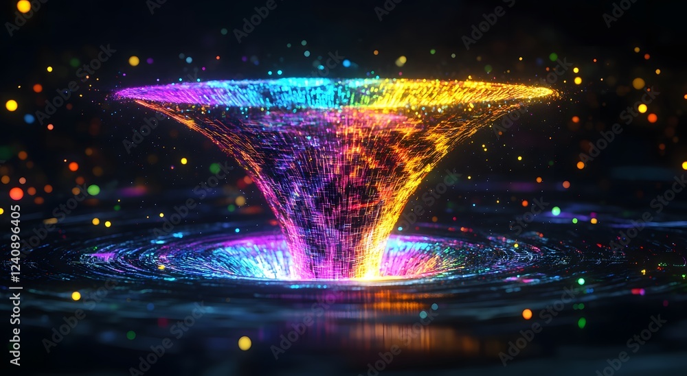 Aufkleber abstract digital data technology flowing in a bright funnel digital illustration. big digital funnel