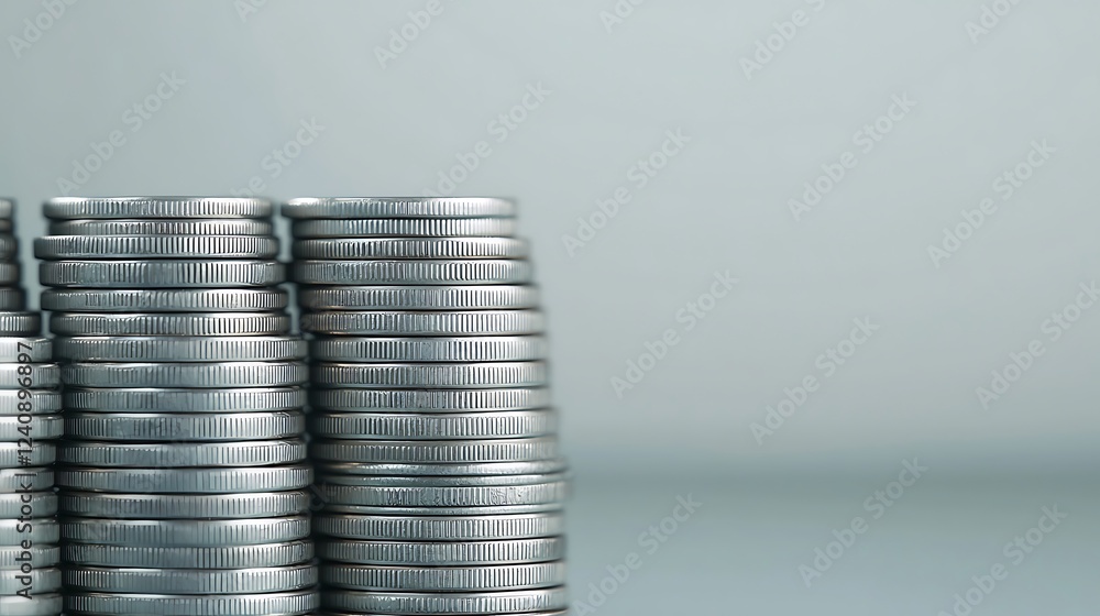 Poster a close-up image of neatly stacked coins against a soft background, highlighting their shine and tex