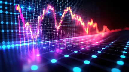 Dynamic Stock Market Graph Digital Visualization Neon Lights Abstract Background