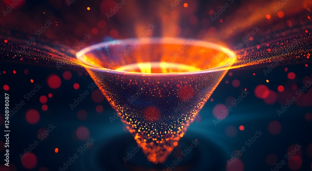 Poster abstract digital data technology flowing in a bright funnel digital illustration. big digital funnel