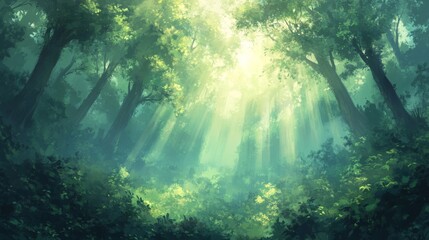 Sunlit Green Forest Path