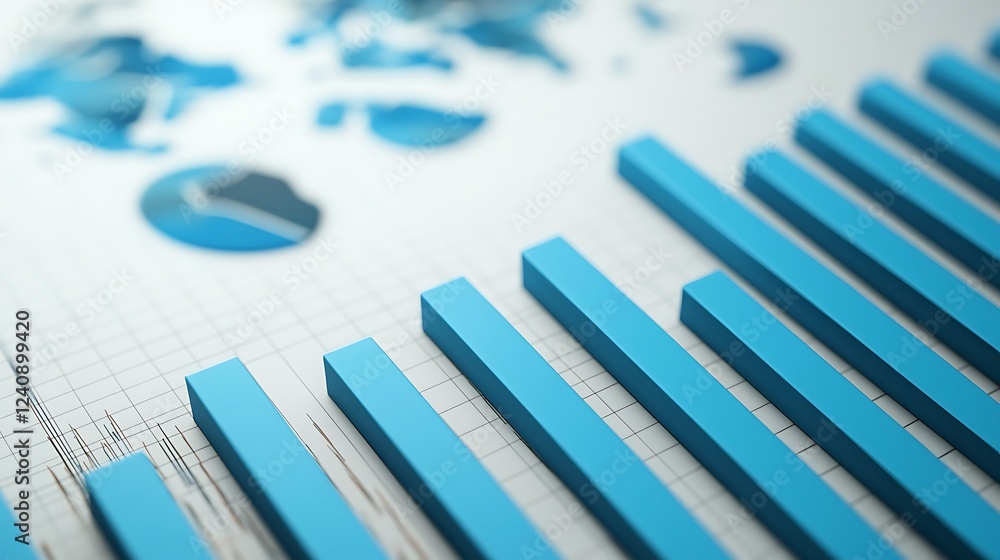 Aufkleber a detailed graph featuring blue bars and pie charts, representing data analysis on a grid background