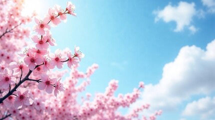 Delicate Cherry Blossoms Against Bright Blue Sky with Copy Space
