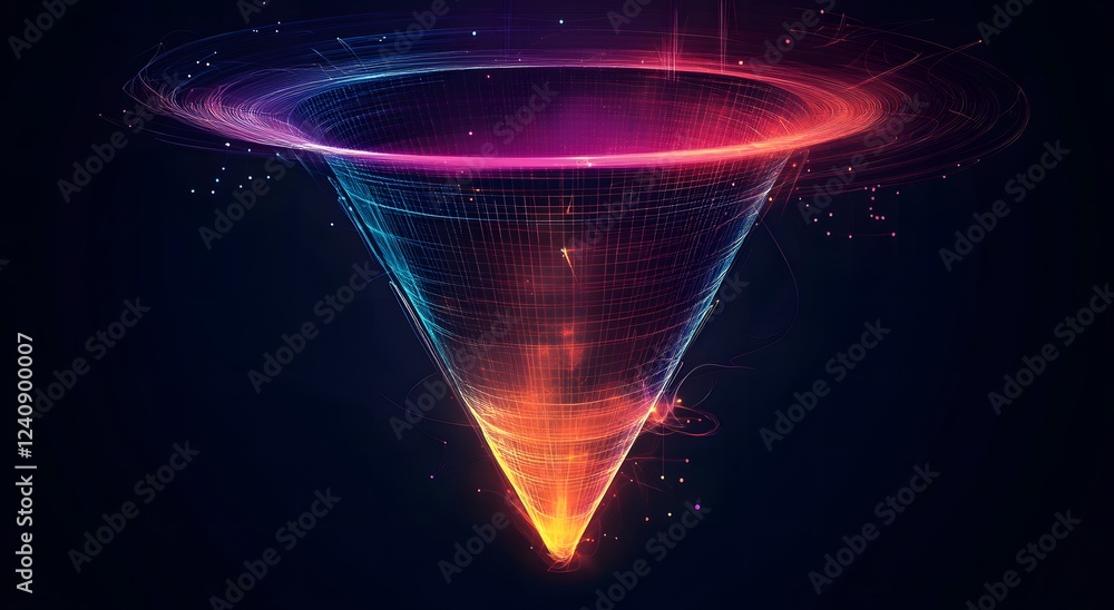 Aufkleber abstract digital data technology flowing in a bright funnel digital illustration. big digital funnel