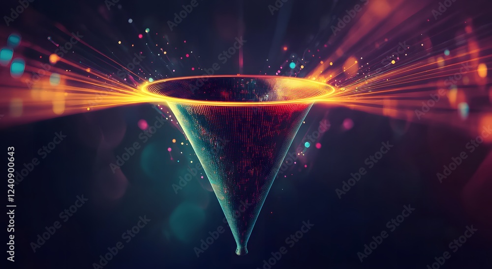 Aufkleber abstract digital data technology flowing in a bright funnel digital illustration. big digital funnel