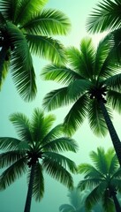 Fototapeta premium Abstract neon green coconut trees, textured gray palm leaves, vibrant, visual, photography