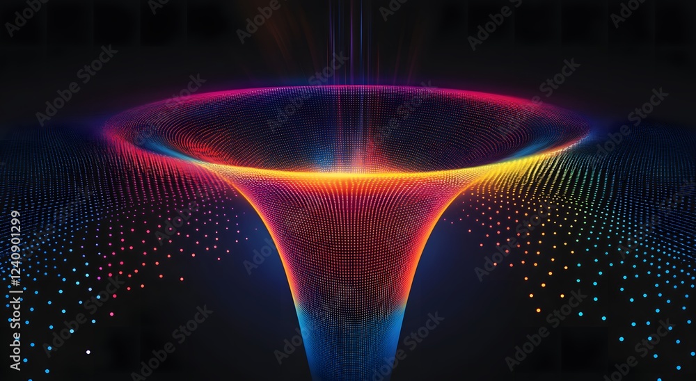 Poster abstract digital data technology flowing in a bright funnel digital illustration. big digital funnel