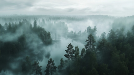 Fototapeta premium Foggy summer morning in the forest